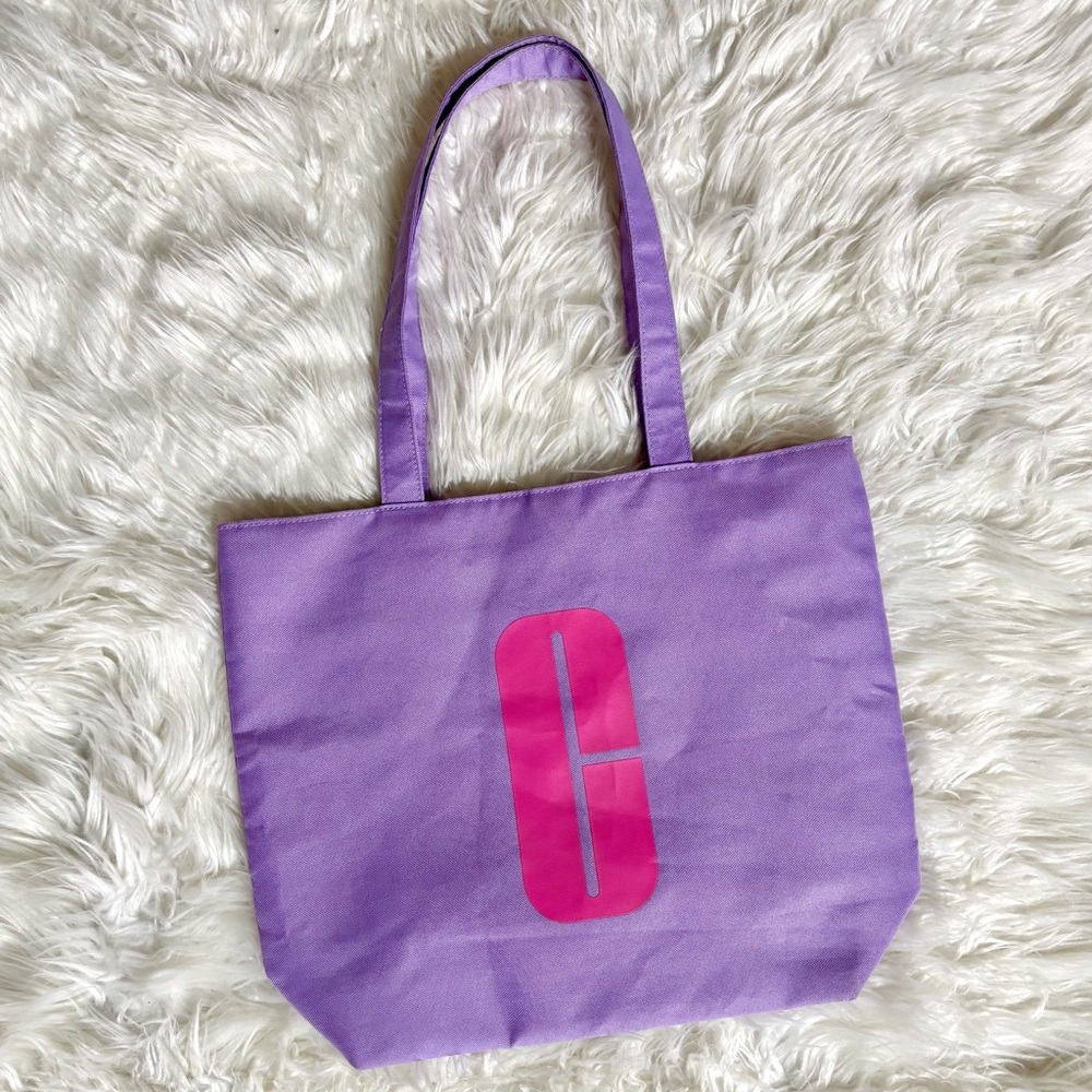 CLINIQUE Women Makeup Lipstick Logo Lined Purple Shopping Travel Tote Bag